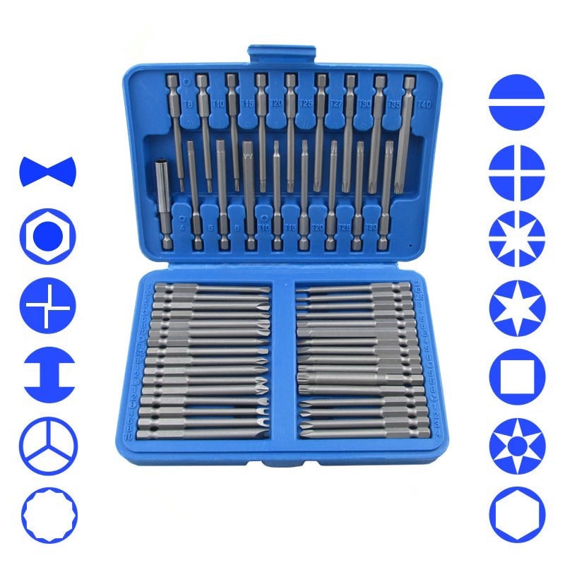 Set di 51 Pezzi di Bit Extra Lungo Torx Star Esagonale Pozi Phillips Cacciavite Set di Strumenti Manuali Cr-V