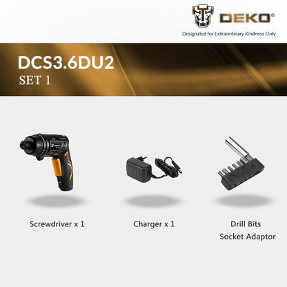 DEKO DCS3.6DU2 Cacciavite Elettrico Senza Filo Ricaricabile per Uso Domestico con Manico Ruotabile e Torcia LED