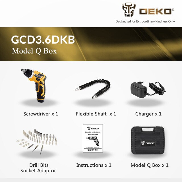 DEKO GCD3.6DKB Cacciavite Elettrico Senza Filo 4V Cacciavite Ricaricabile per Uso Domestico con Manico Ruotabile e 45 Pezzi di Accessori