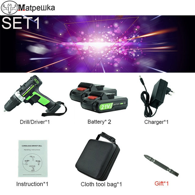 Utensili Elettrici Senza Fili di Alta Qualità 21V Cacciavite Elettrico Multi-Funzione Ricaricabile Mini Trapano Elettrico 2 Batterie+Regalo