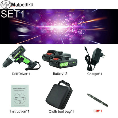 Utensili Elettrici Senza Fili di Alta Qualità 21V Cacciavite Elettrico Multi-Funzione Ricaricabile Mini Trapano Elettrico 2 Batterie+Regalo