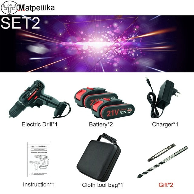 Utensili Elettrici Senza Fili di Alta Qualità 21V Cacciavite Elettrico Multi-Funzione Ricaricabile Mini Trapano Elettrico 2 Batterie+Regalo
